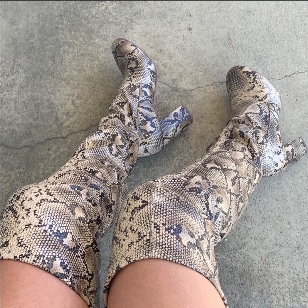 over the knee snakeskin thigh high boots
